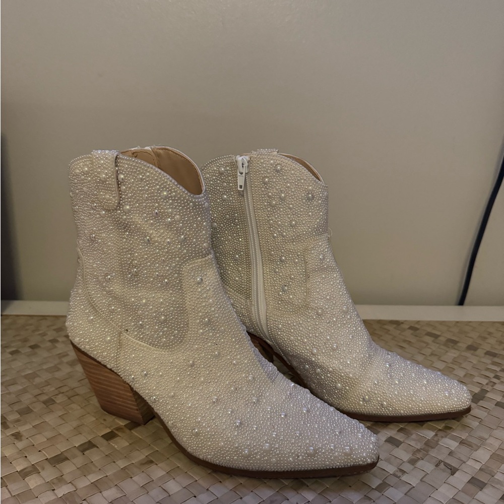 Betsy Johnson Pearl Studded Cowboy Boots